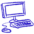 Hand drawn blue computer