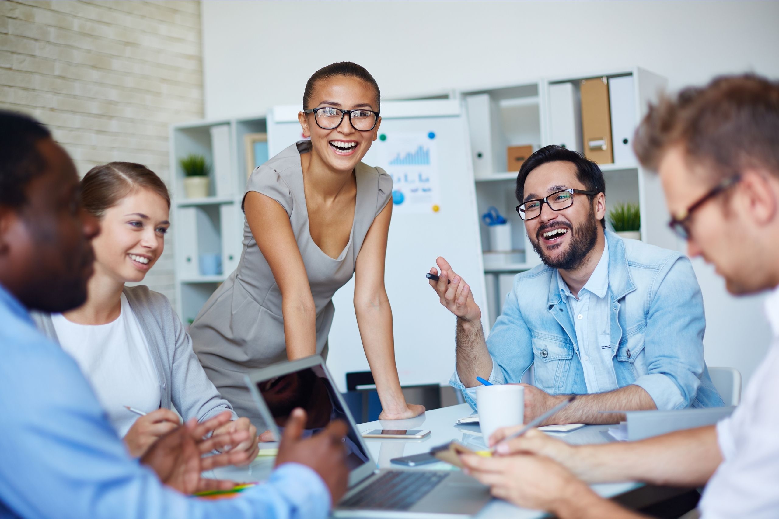 A group of people laughing