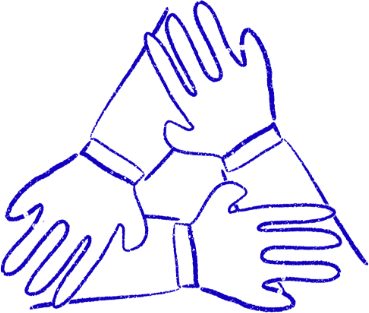 A graphic of three hands holding each other