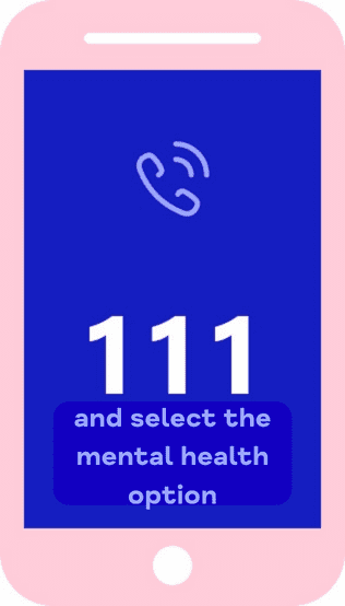 Graphic of a phone with 111 and select the mental health option
