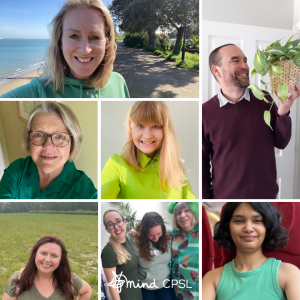 Collage of our staff wearing green for Mental Health Awareness Week