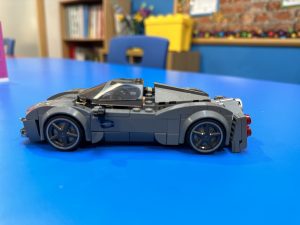 A grey car made of LEGO 