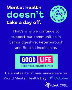 blue graphic with text about Good Life Service and World Mental Health Day
