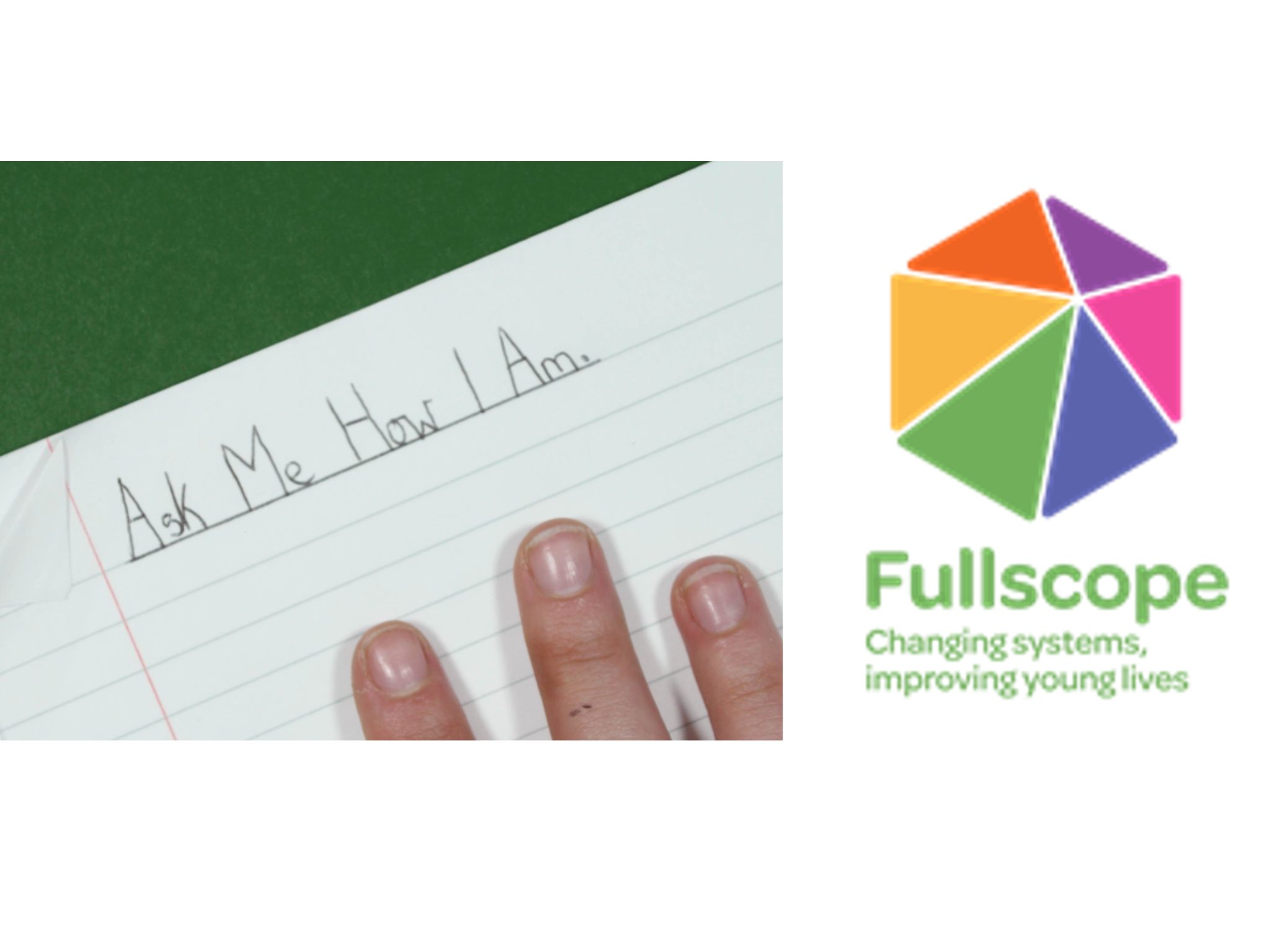 Image of hand on paper and Fullscope logo