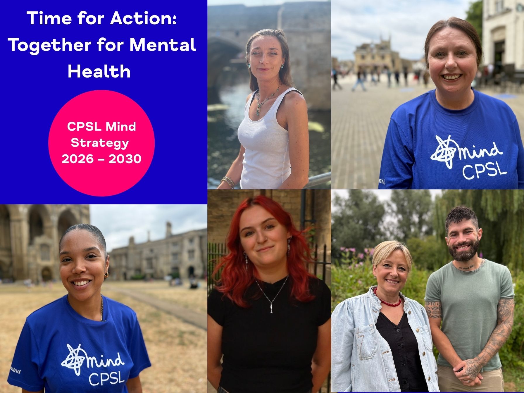 image of people in CPSL Mind t-shirts smiling and words Time For Action